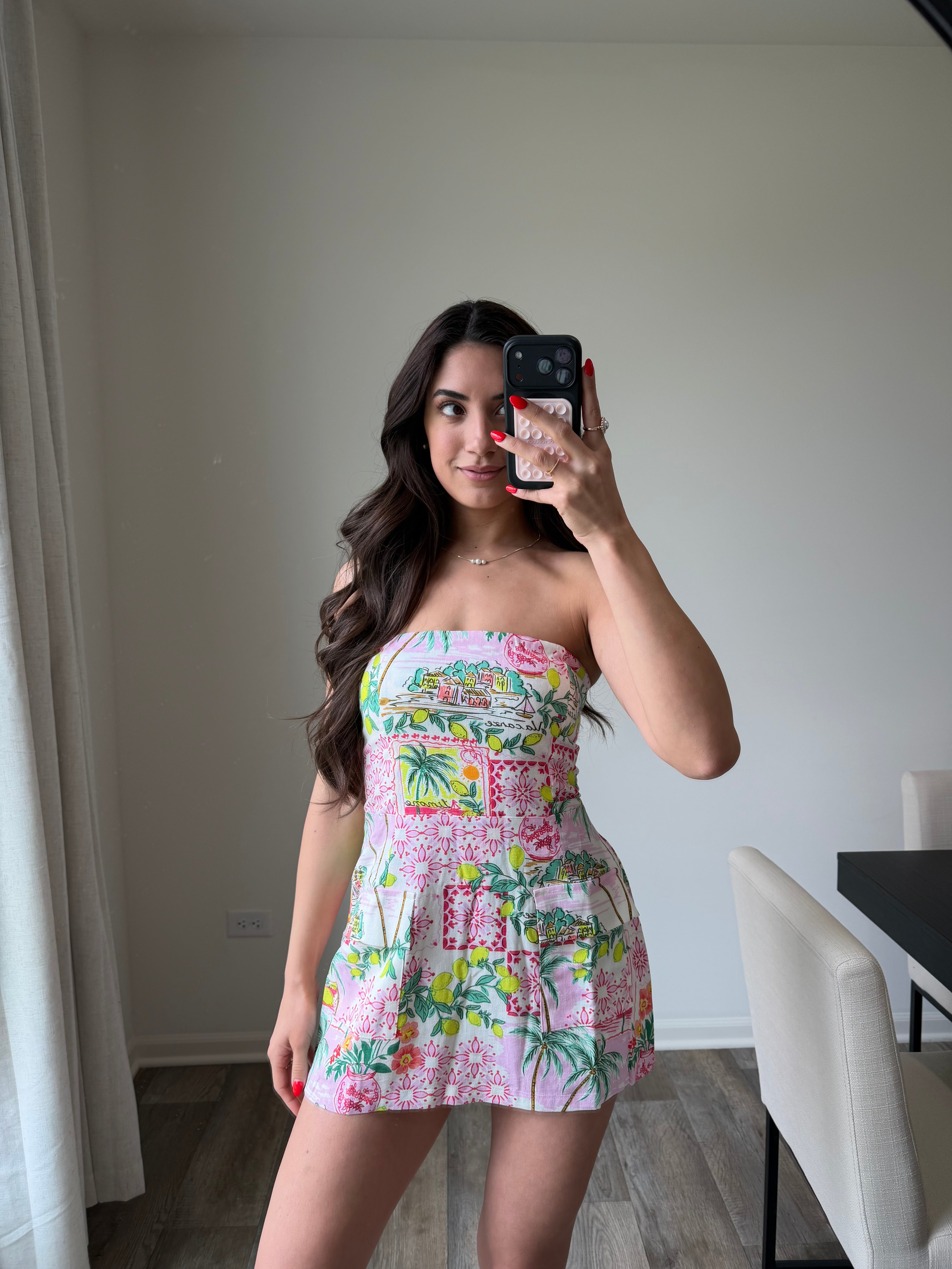 Lani Tropical Pocket Tube Mini Dress - Pink/Green