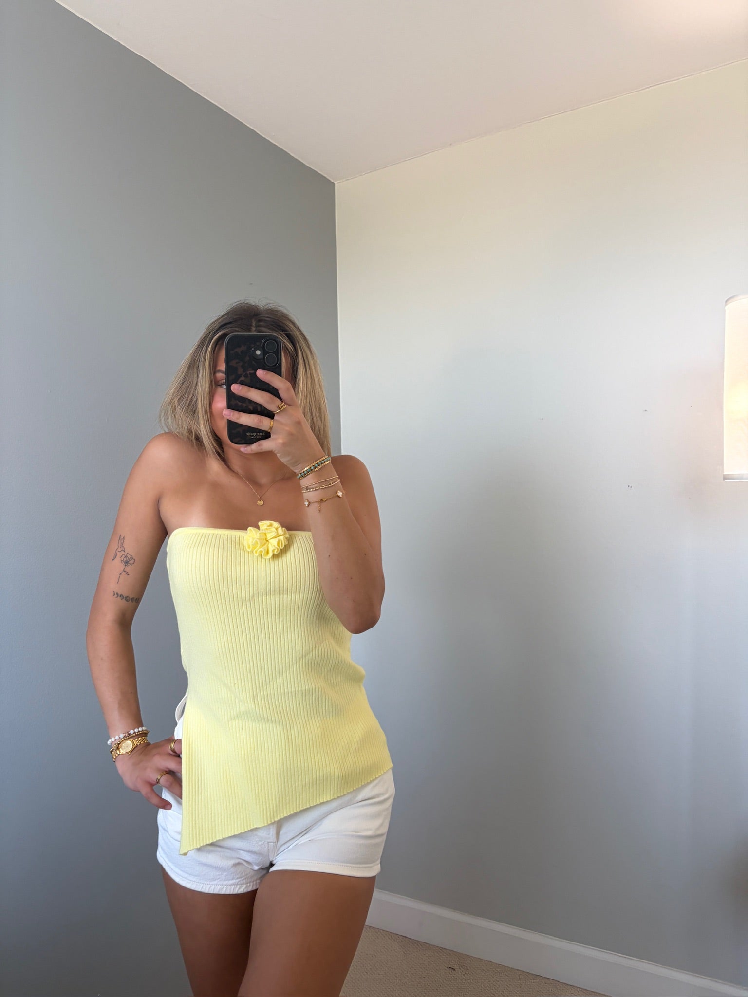 Odell Yellow Floral Strapless Top
