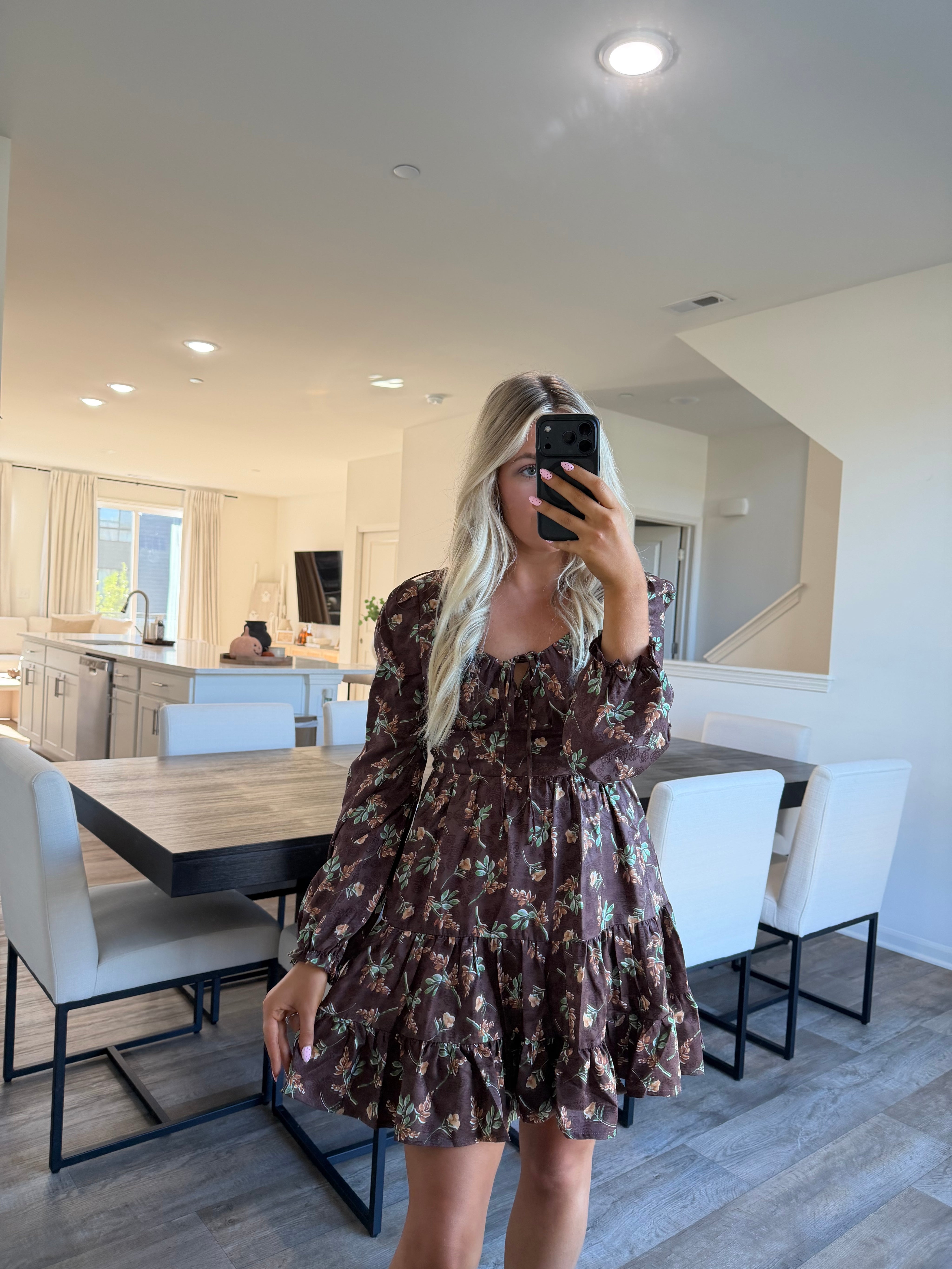 Riann Floral Mini Dress - Brown