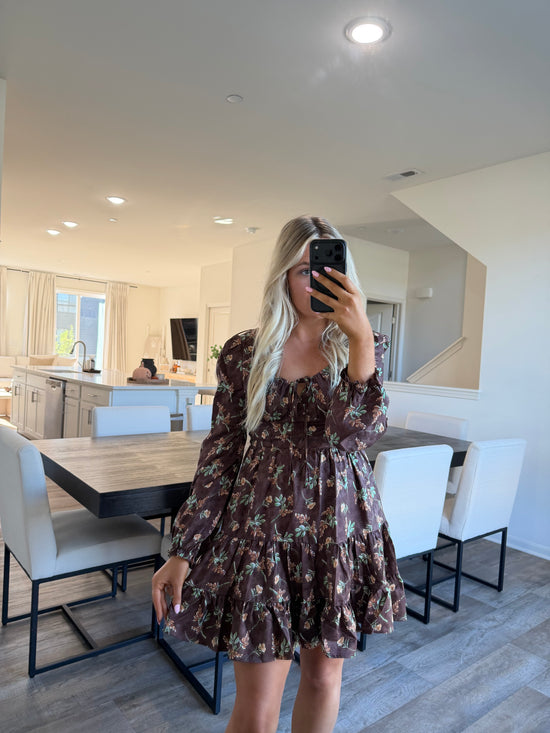 Riann Floral Mini Dress - Brown