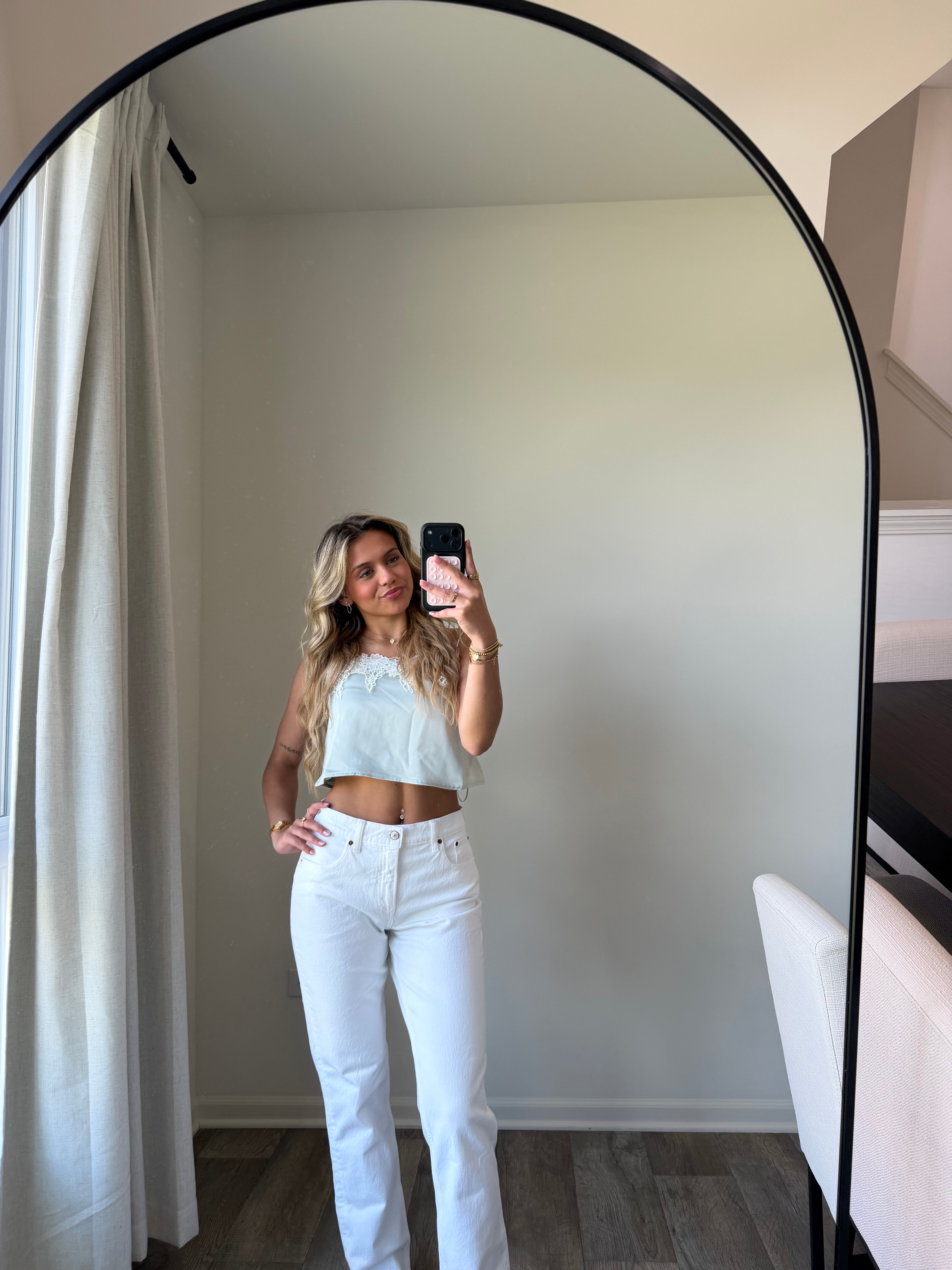 Jules Lace Tank Cropped - Light Sage