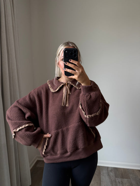 Kinsley Maple Gingham Sherpa Sweater - Brown