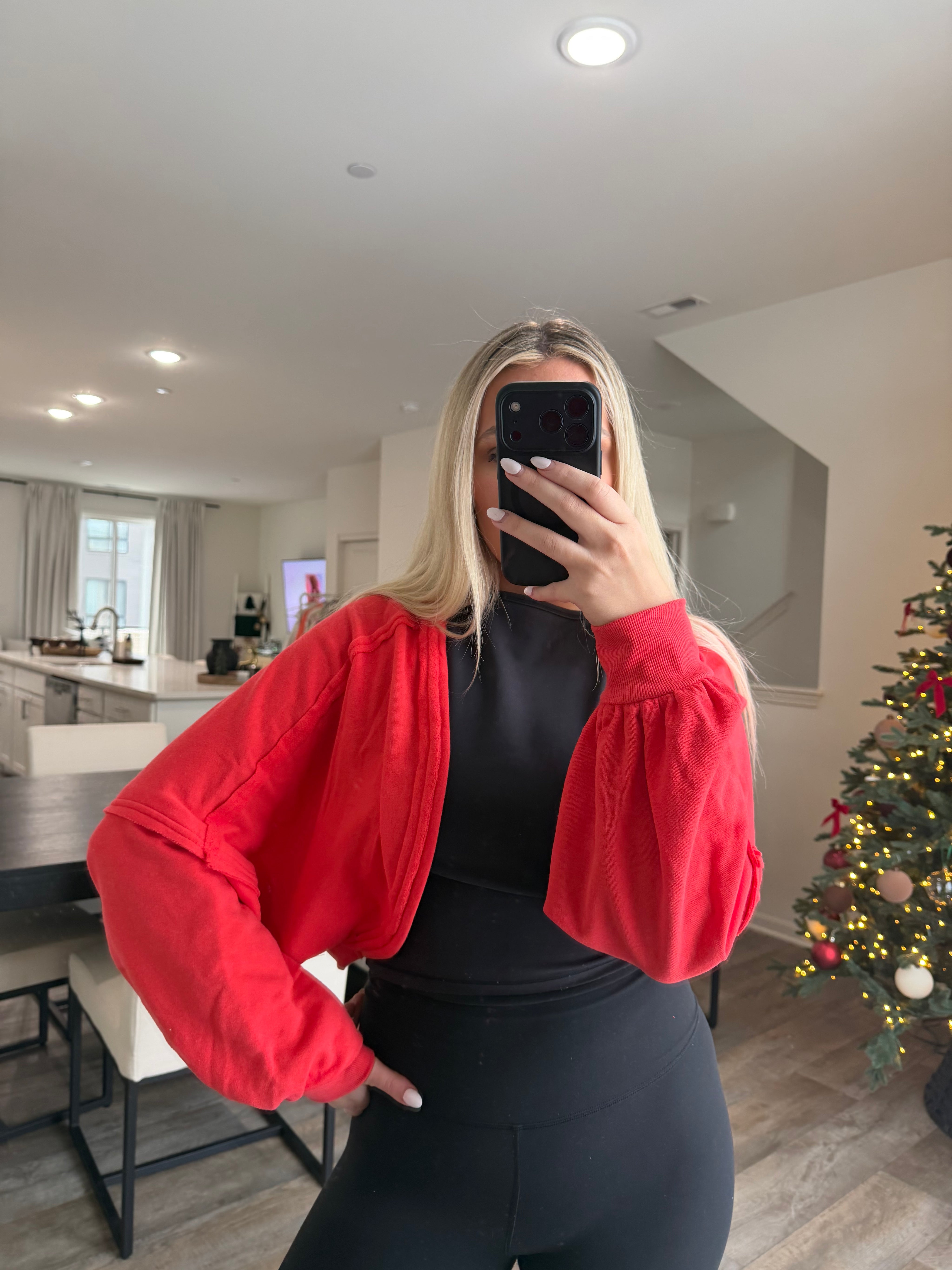 Ayla French Terry Bolero Shrug - Tangelo Red
