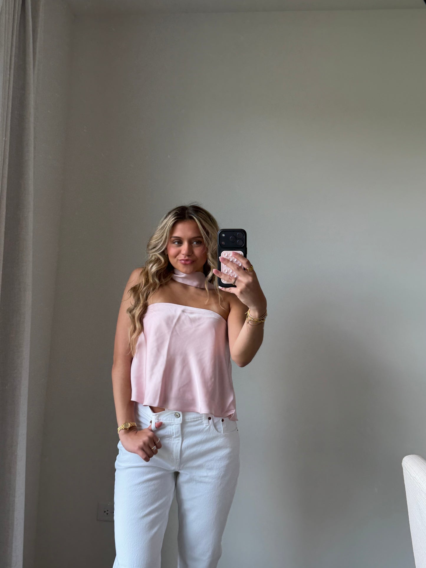 Sav Strapless Scarf Satin Top - Pink