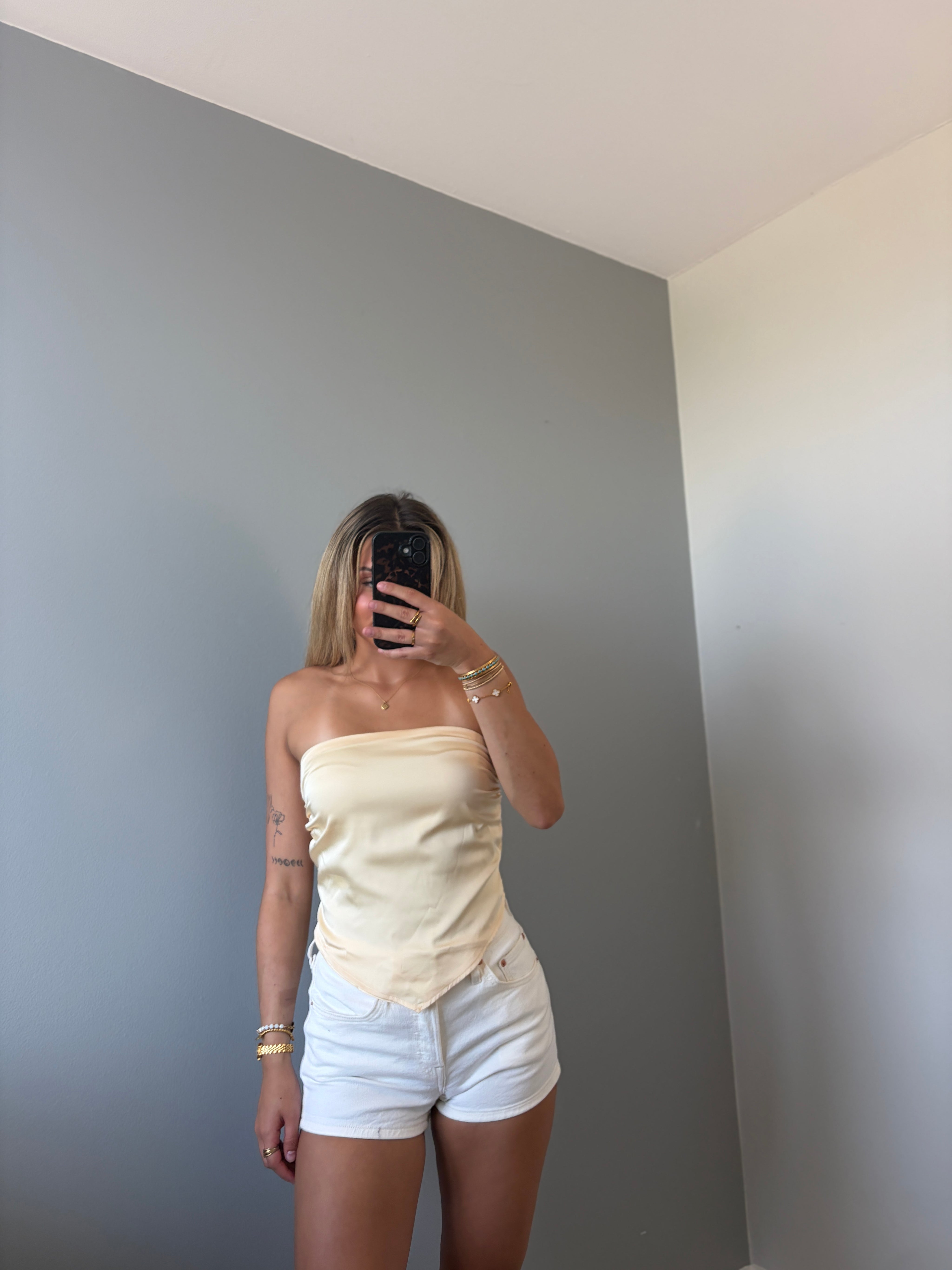 Zoe Butter Lemon Scarf Strapless Satin Top - Yellow