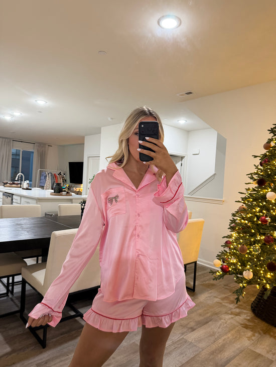 Cindy Pink Holiday Bow Pajamas - Pink
