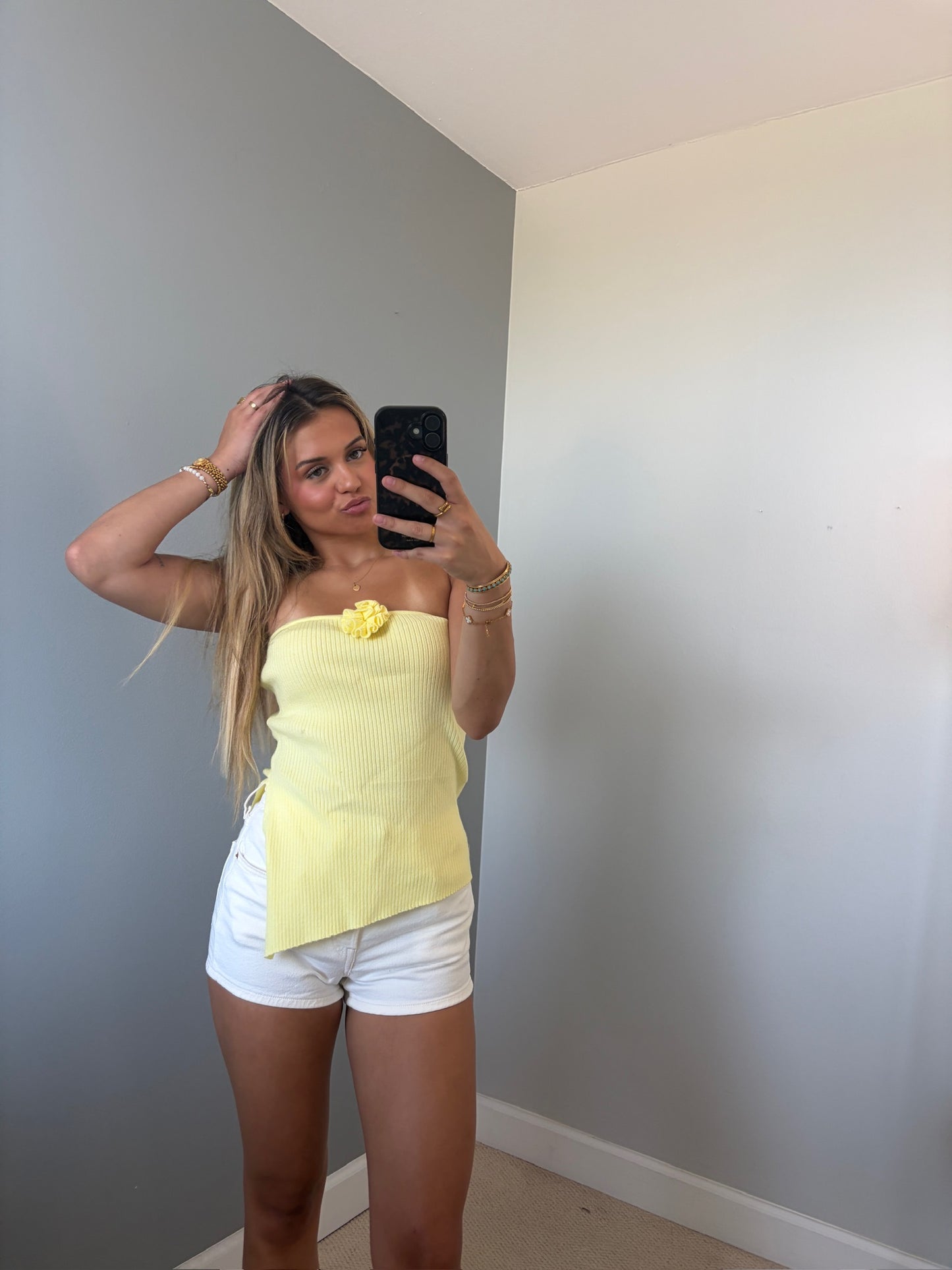 Odell Yellow Floral Strapless Top