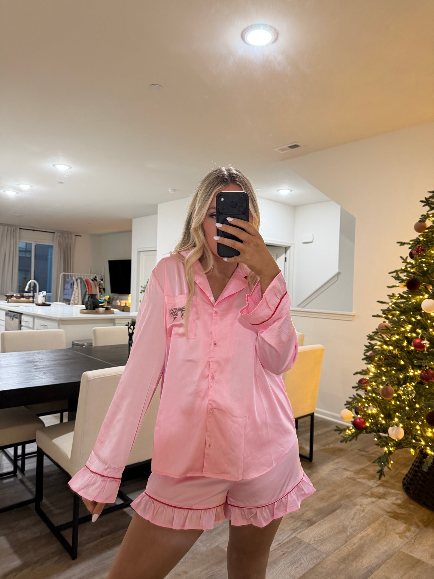 Cindy Pink Holiday Bow Pajamas - Pink