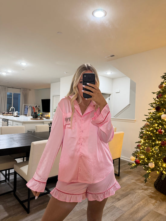 Cindy Pink Holiday Bow Pajamas - Pink