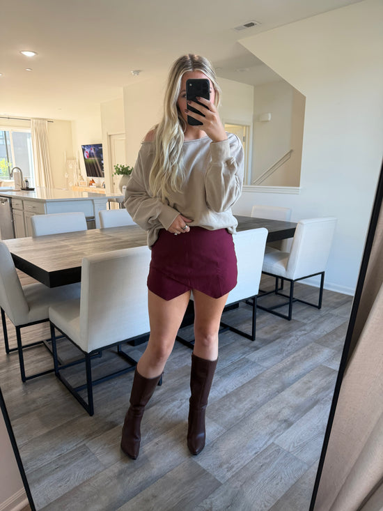 Marnie Asymmetrical Skort - Burgundy