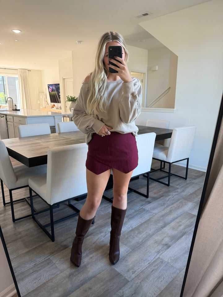 Marnie Asymmetrical Skort - Burgundy