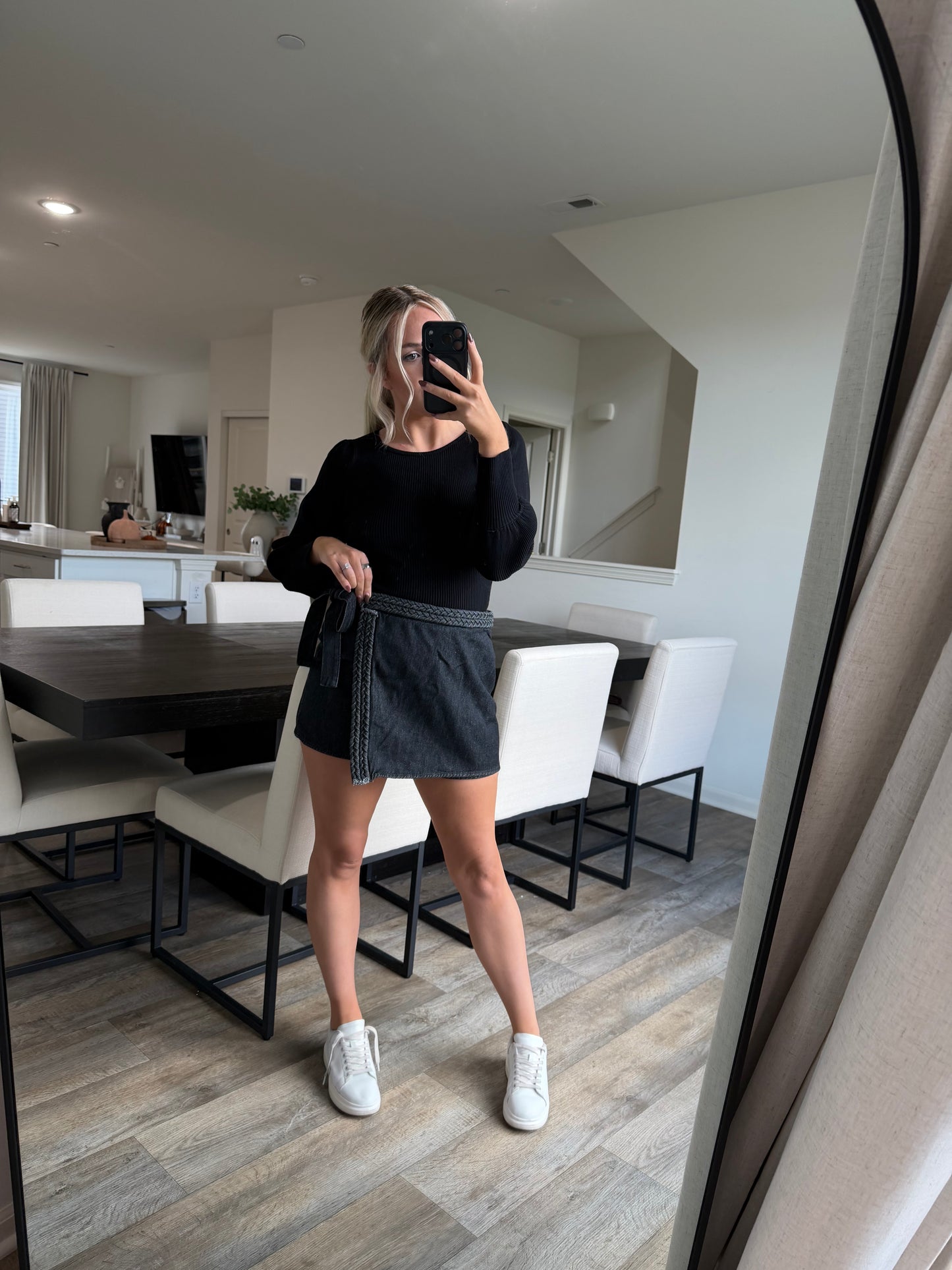 Diane Wrap Braided Denim Skort - Charcoal
