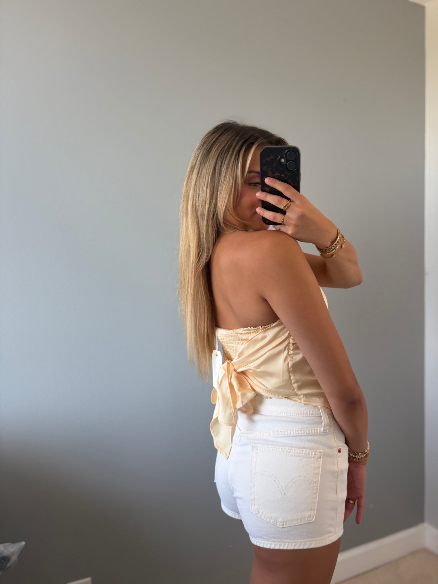 Zoe Butter Lemon Scarf Strapless Satin Top - Yellow