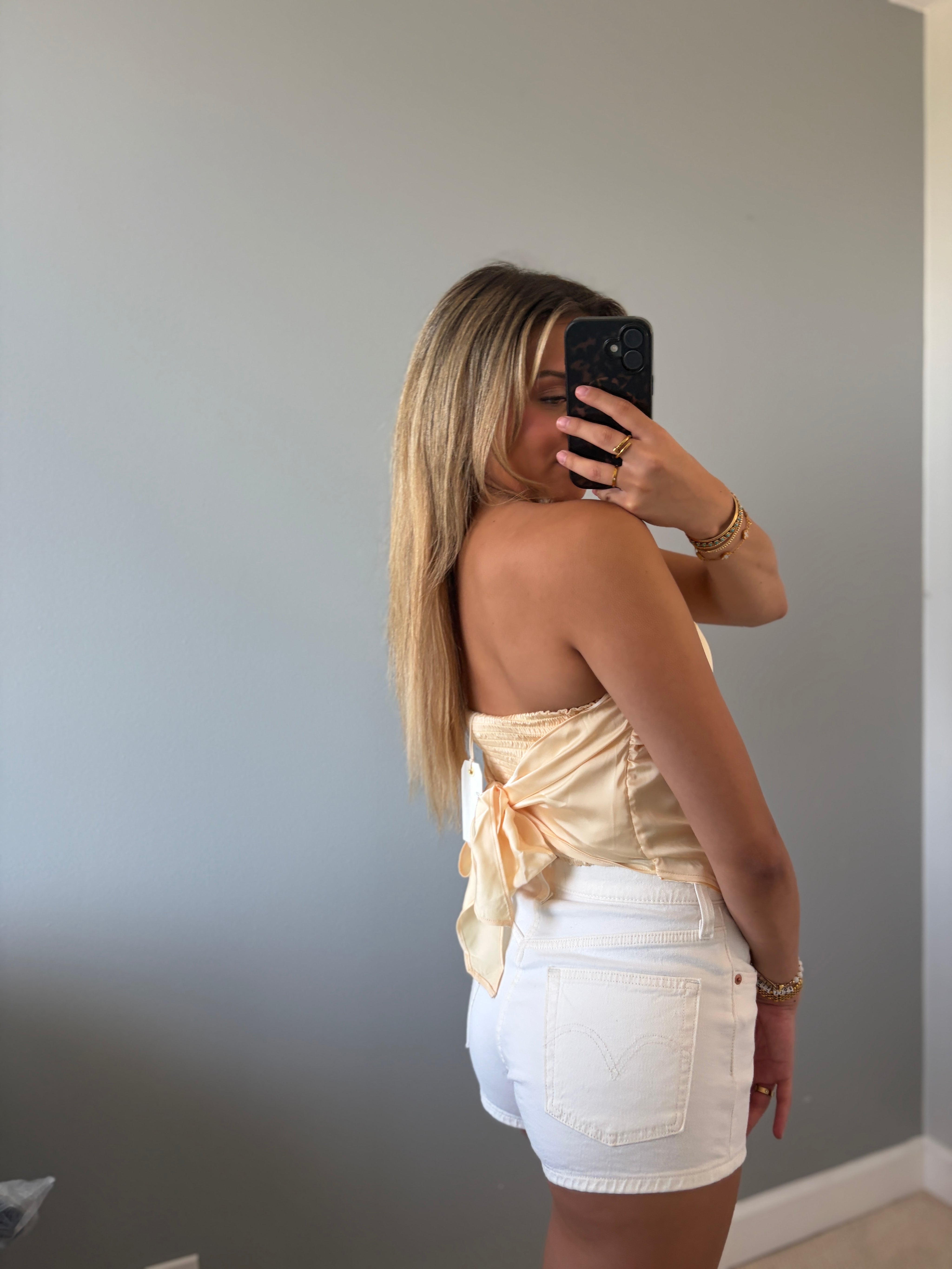 Zoe Butter Lemon Scarf Strapless Satin Top - Yellow