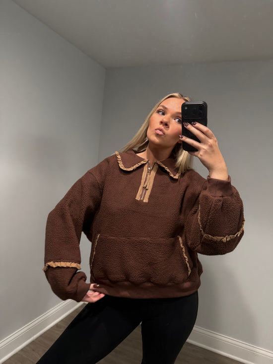 Kinsley Maple Gingham Sherpa Sweater - Brown