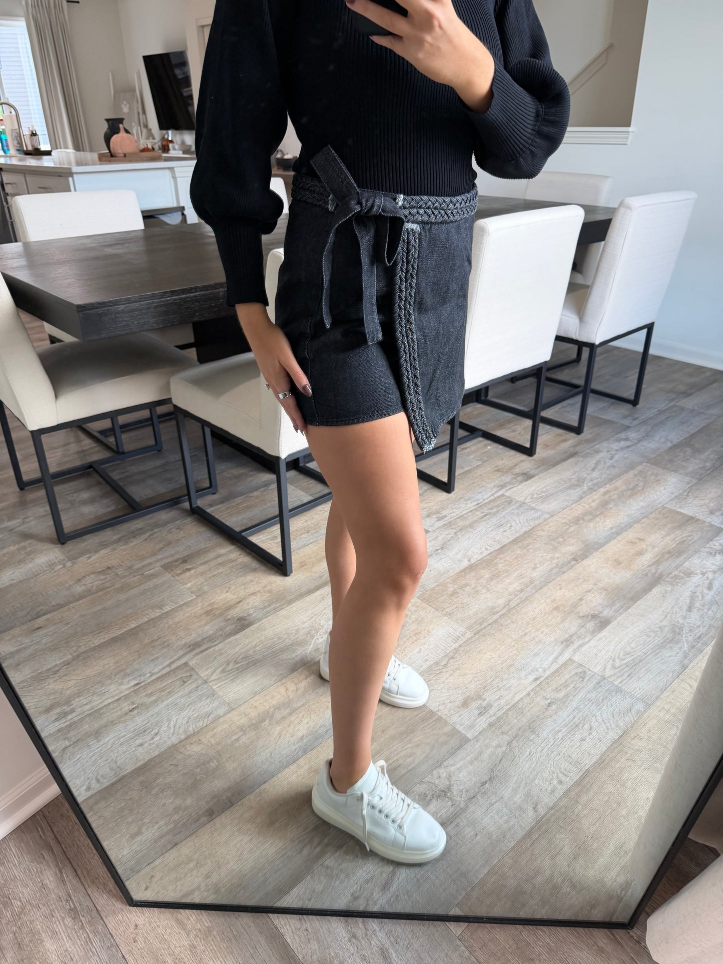 Diane Wrap Braided Denim Skort - Charcoal