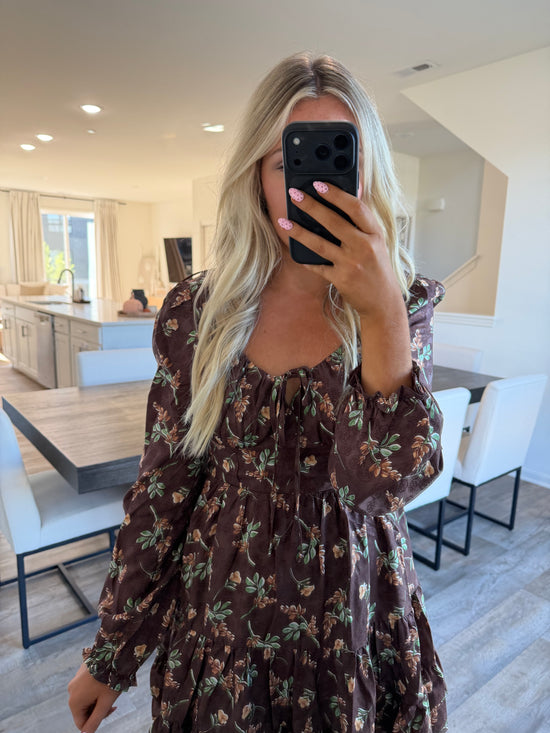 Riann Floral Mini Dress - Brown