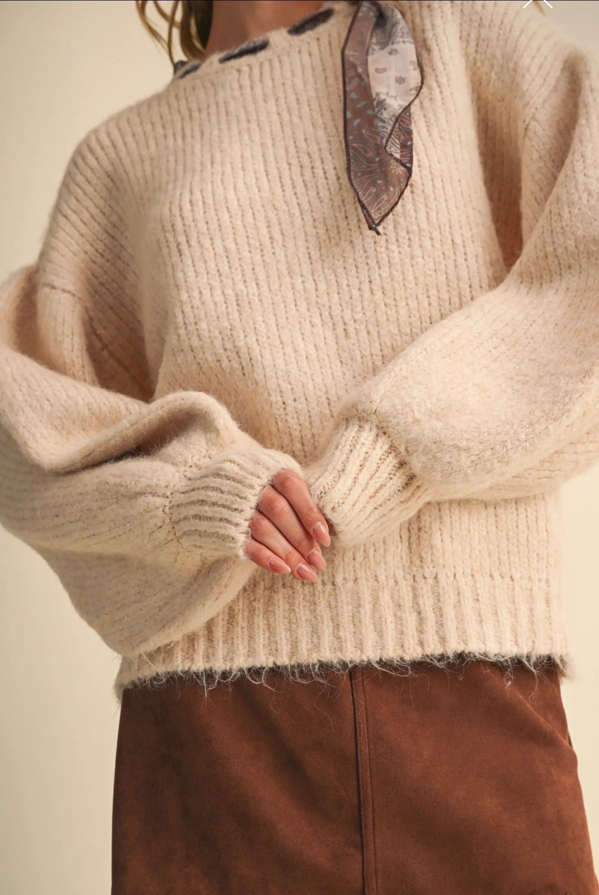 Josie Scarf Sweater - Cream/Tan