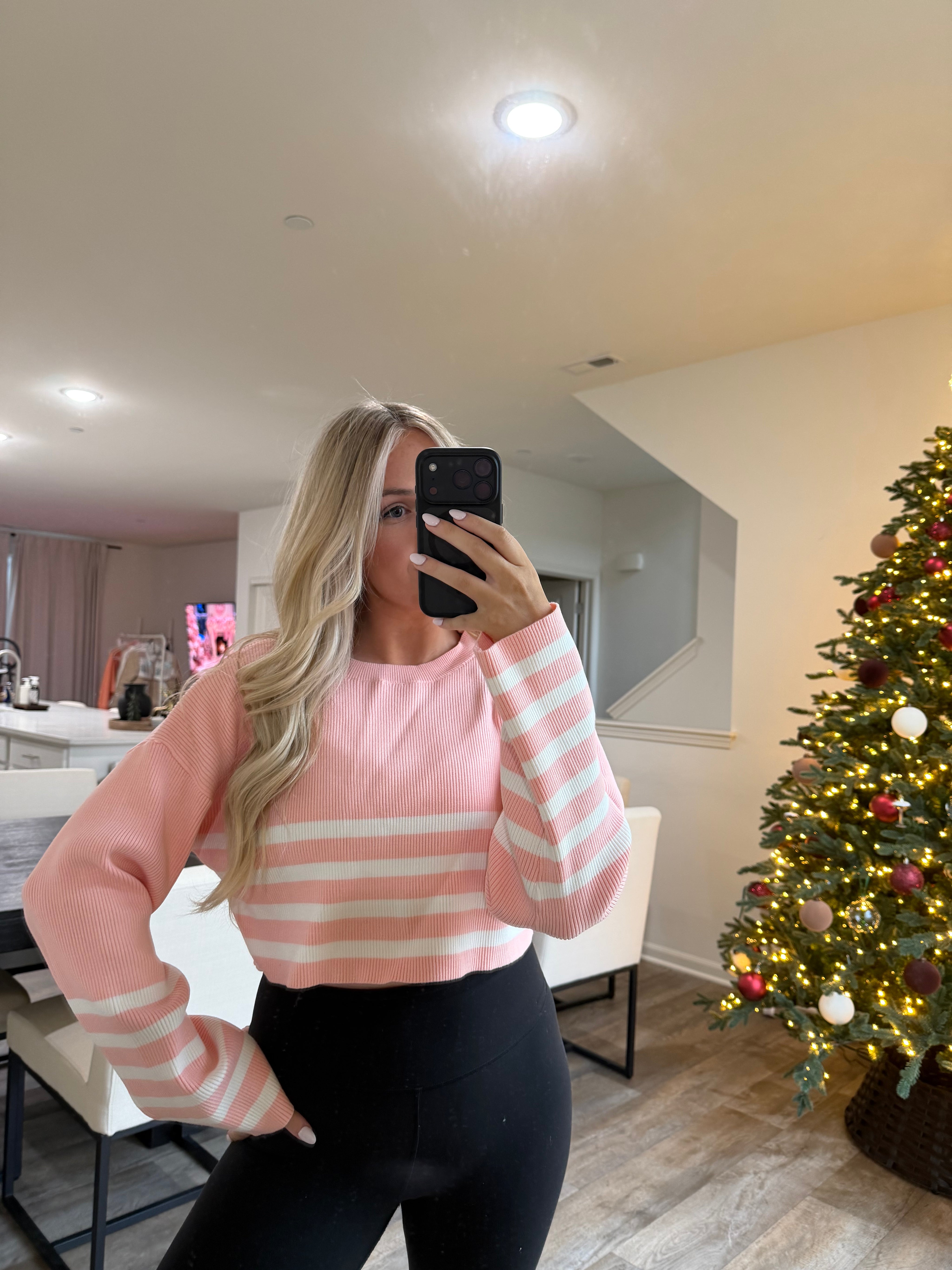 Harper Striped Sweater - Coral Pink