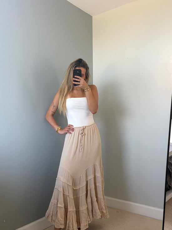 Reed Ruffle Maxi Skirt - Tan Natural