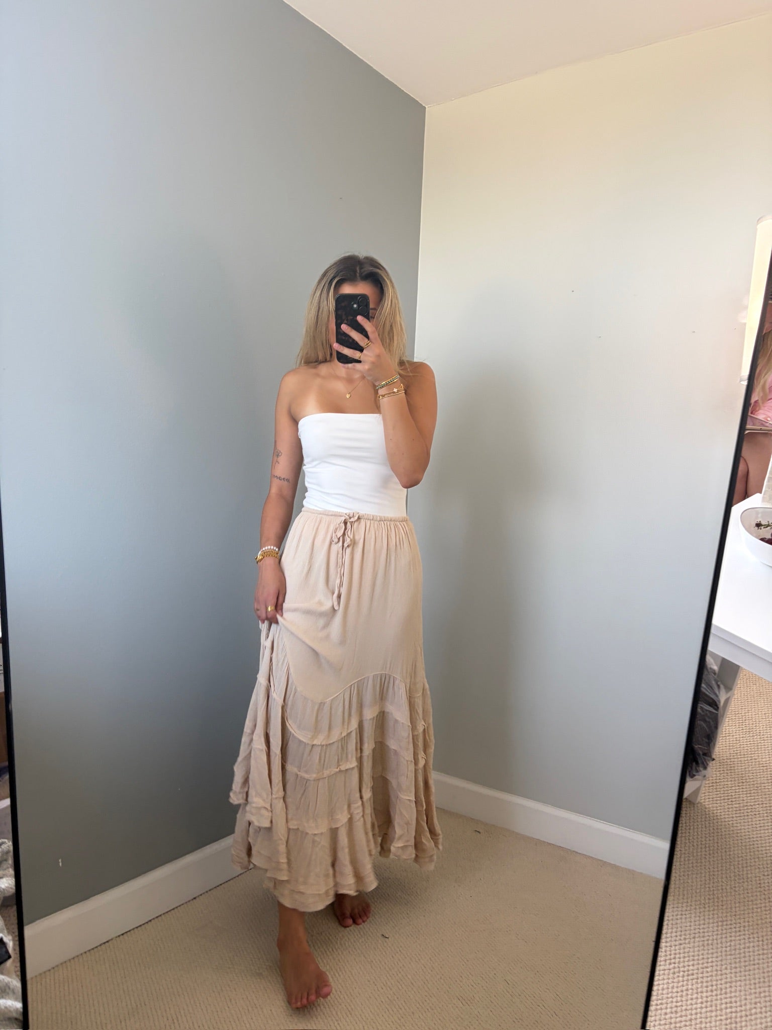 Reed Ruffle Maxi Skirt - Tan Natural