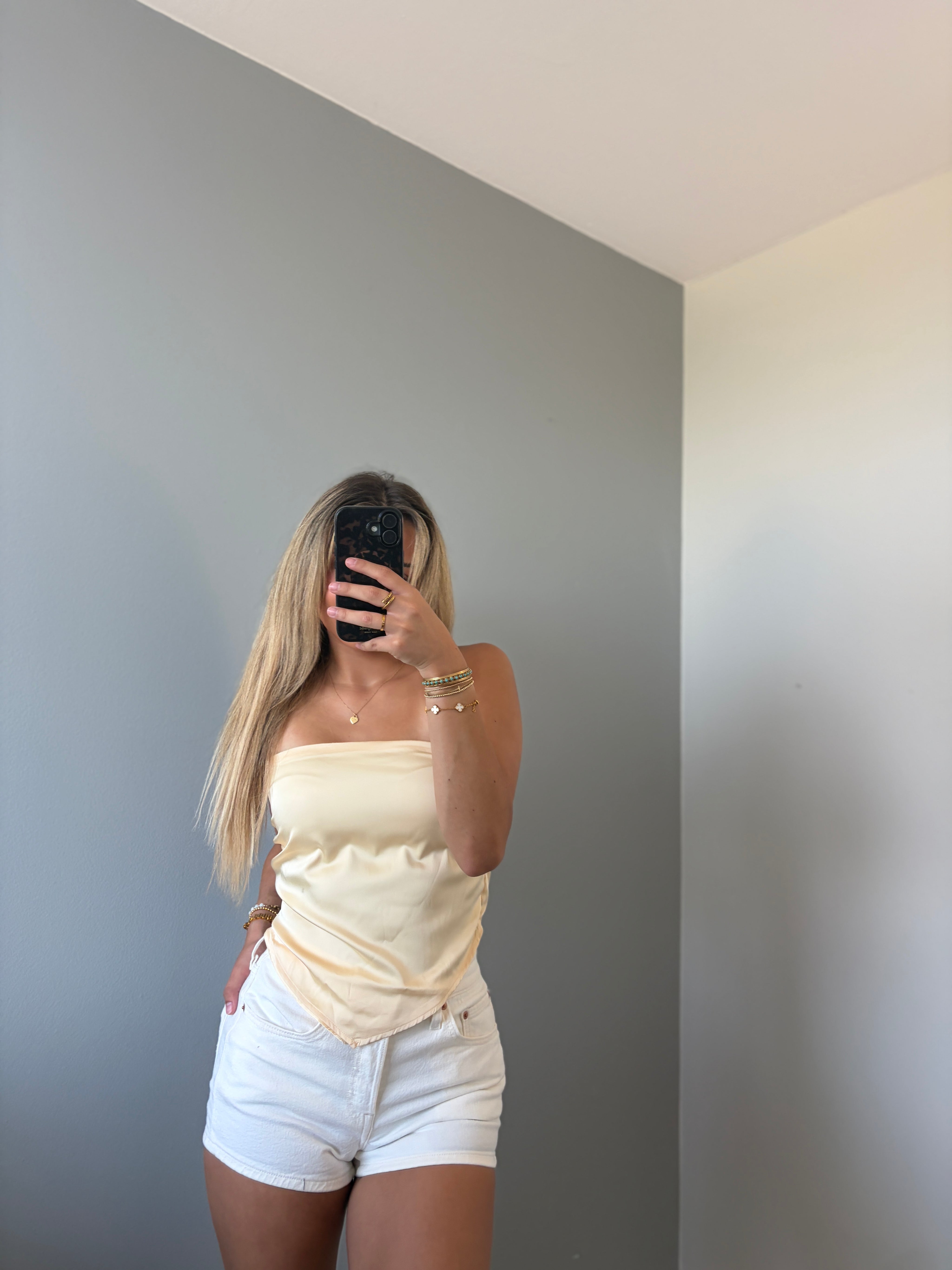Zoe Butter Lemon Scarf Strapless Satin Top - Yellow