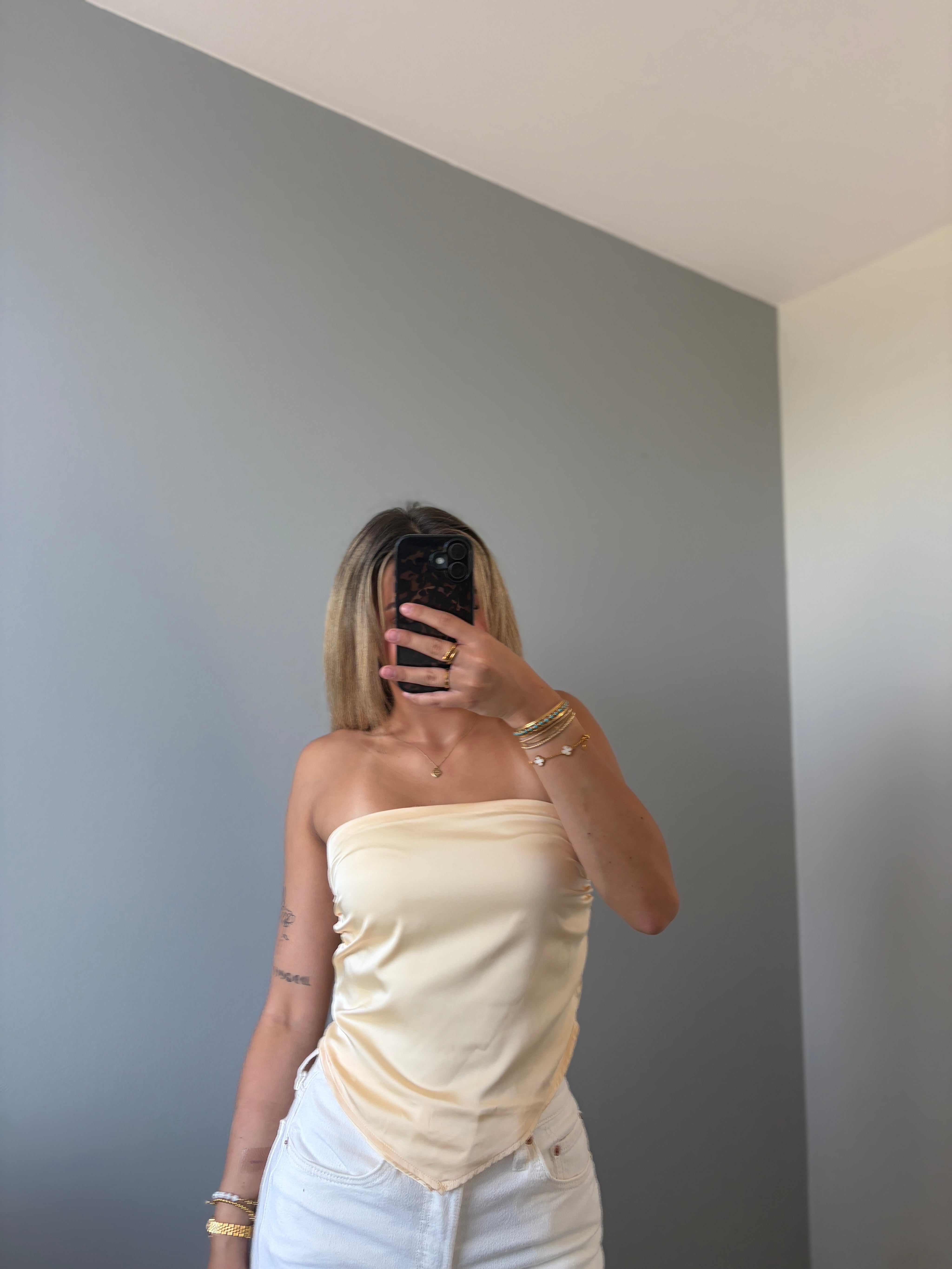 Zoe Butter Lemon Scarf Strapless Satin Top - Yellow