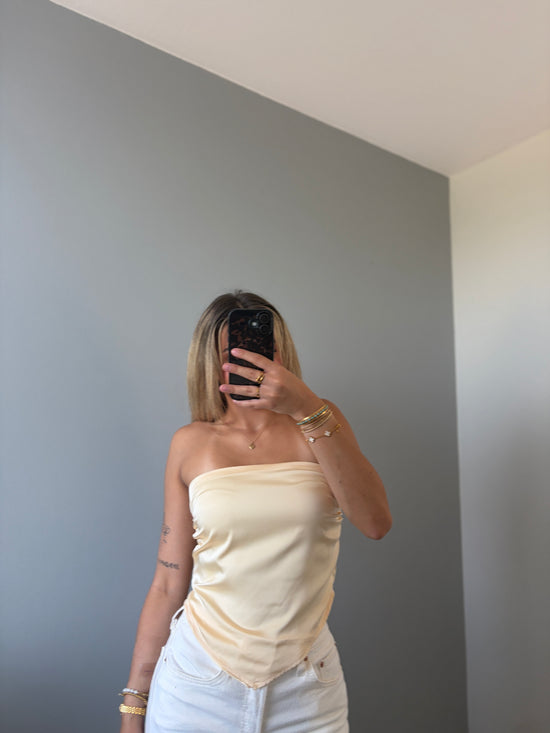 Zoe Butter Lemon Scarf Strapless Satin Top - Yellow