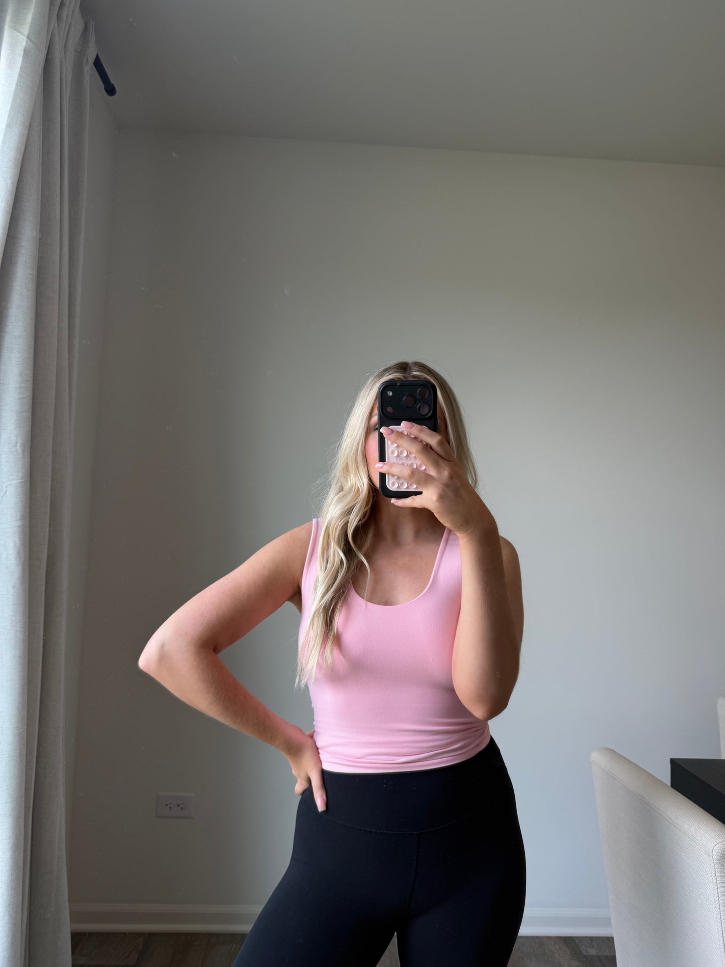 Aubrie Double Layered Tank - Lt pink final sale*