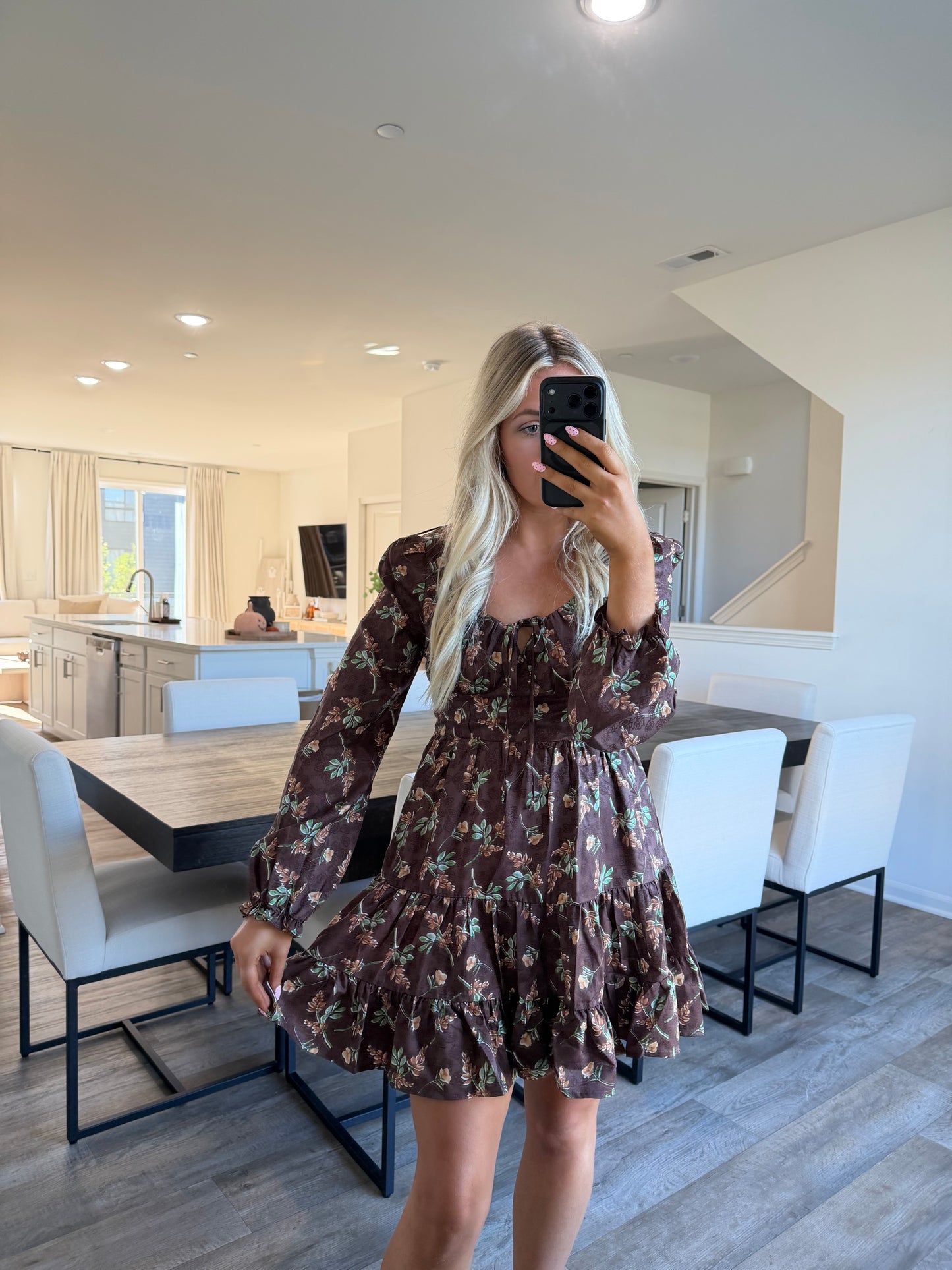 Riann Floral Mini Dress - Brown