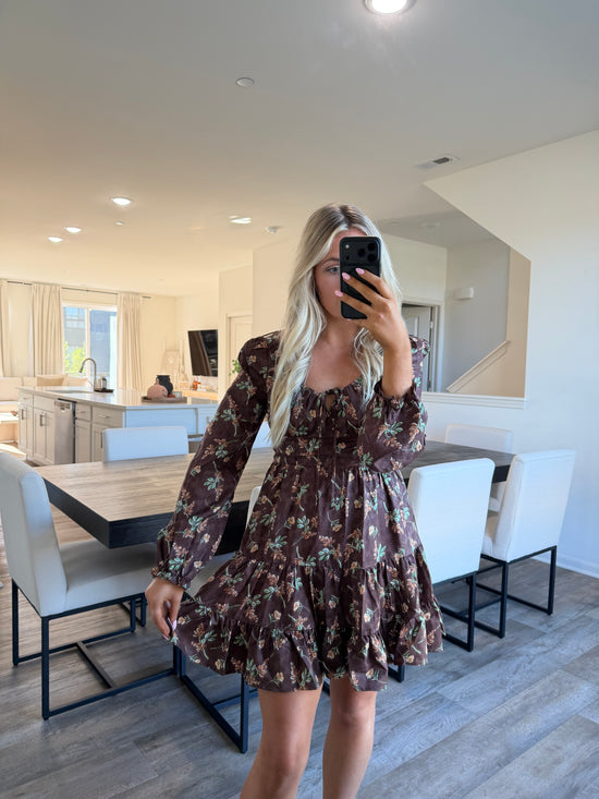 Riann Floral Mini Dress - Brown
