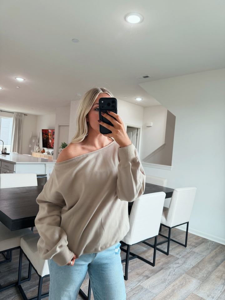 Lily One Shoulder Sweater - Taupe