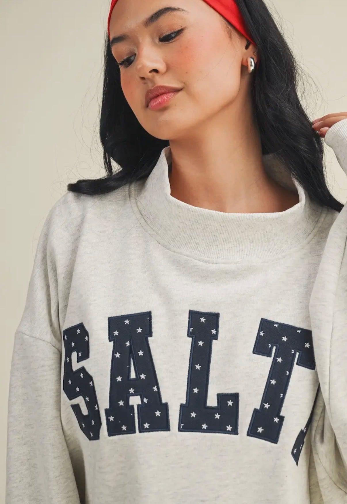 Pre order! 6/11 SALTY mockneck sweater - Gray stars