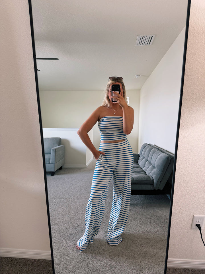 Lola Striped Tube Top and Pants Set- Blue