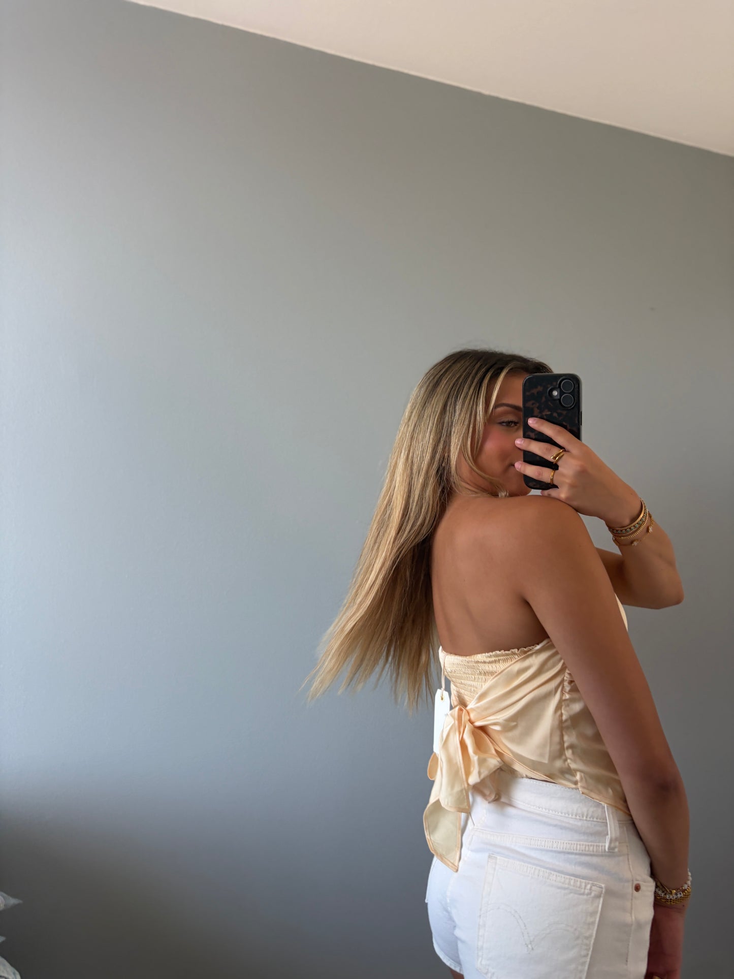 Zoe Butter Lemon Scarf Strapless Satin Top - Yellow