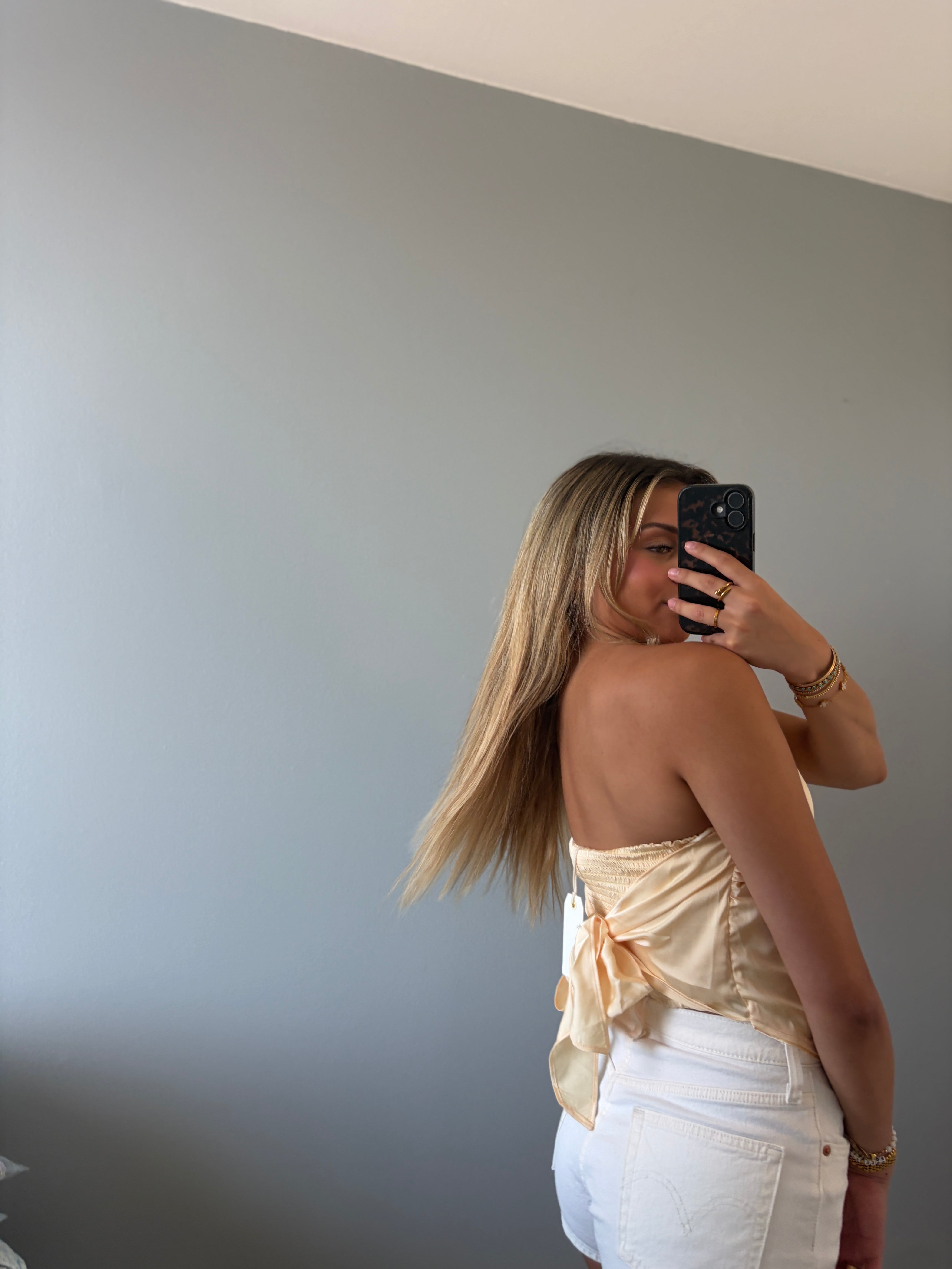 Zoe Butter Lemon Scarf Strapless Satin Top - Yellow