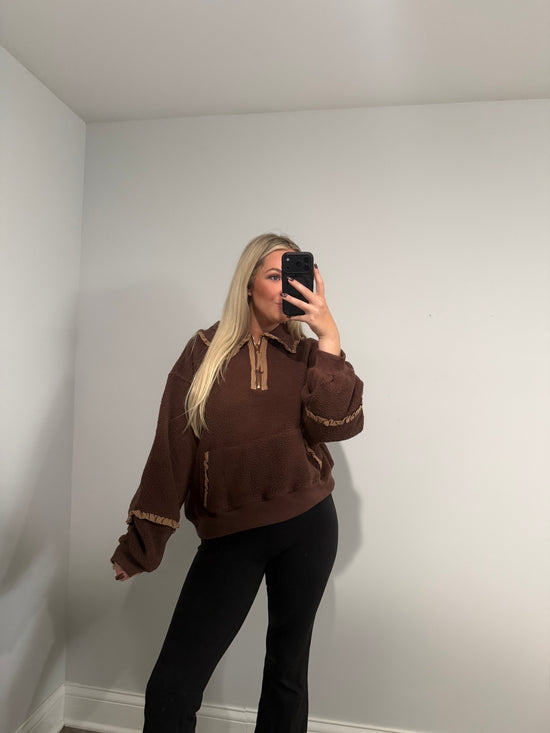Kinsley Maple Gingham Sherpa Sweater - Brown