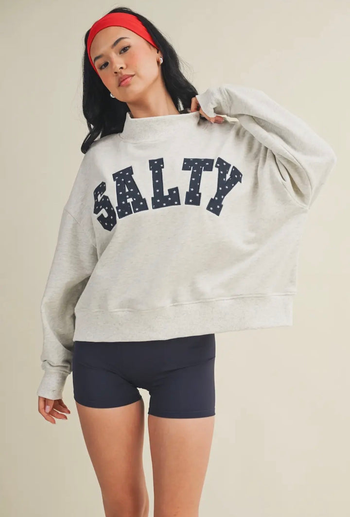 Pre order! 6/11 SALTY mockneck sweater - Gray stars