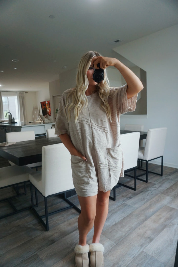 Clara Oversized Solid Texturer Romper - Taupe