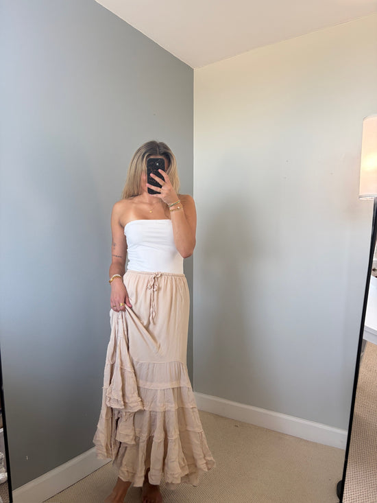 Reed Ruffle Maxi Skirt - Tan Natural