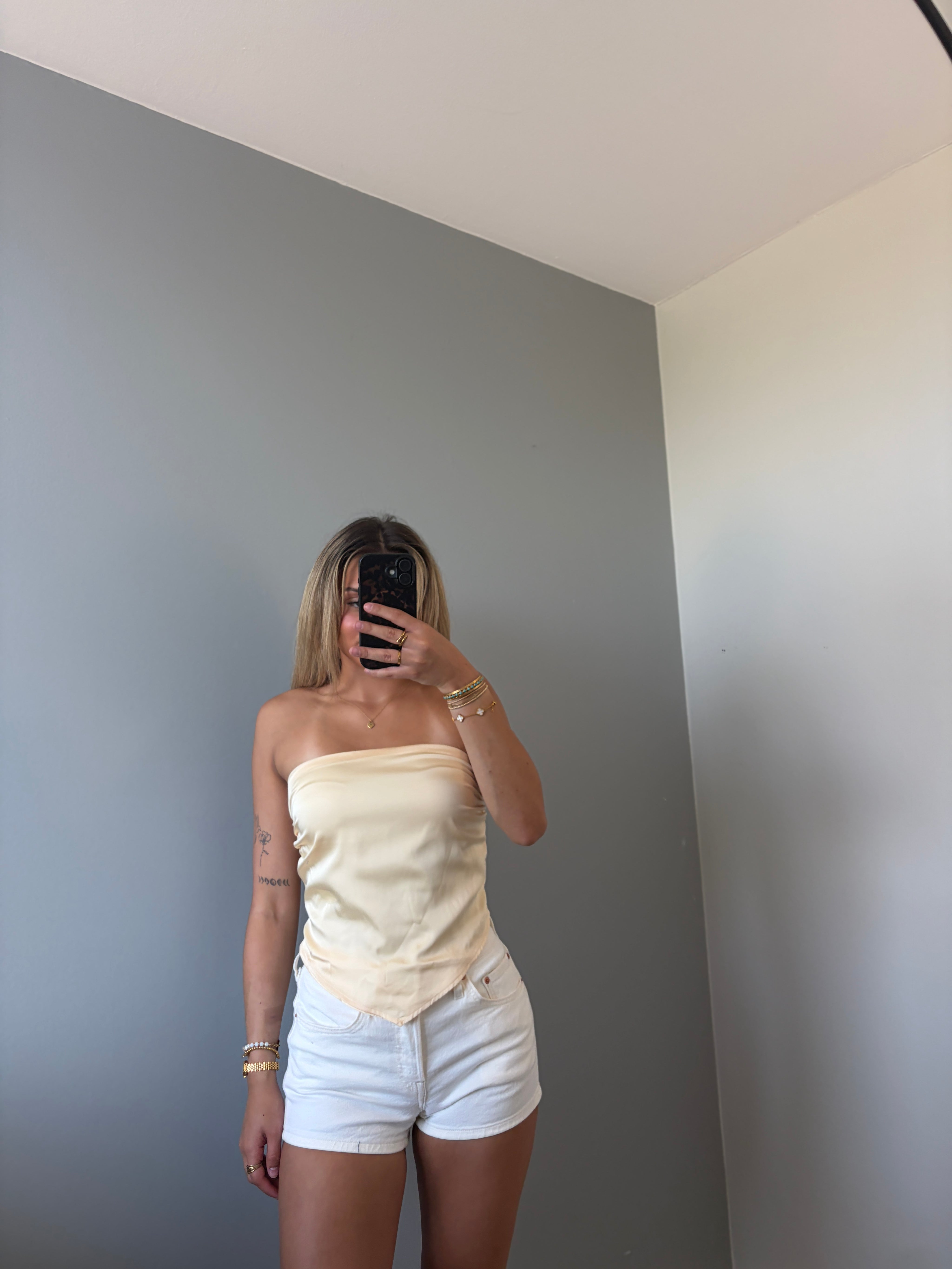 Zoe Butter Lemon Scarf Strapless Satin Top - Yellow