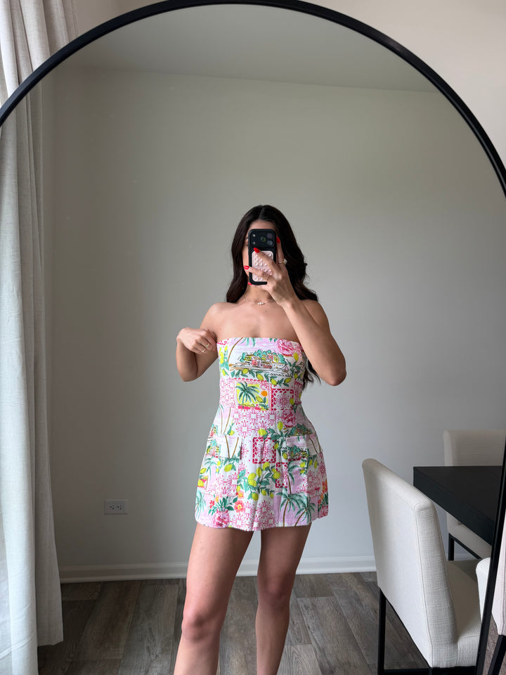 Lani Tropical Pocket Tube Mini Dress - Pink/Green