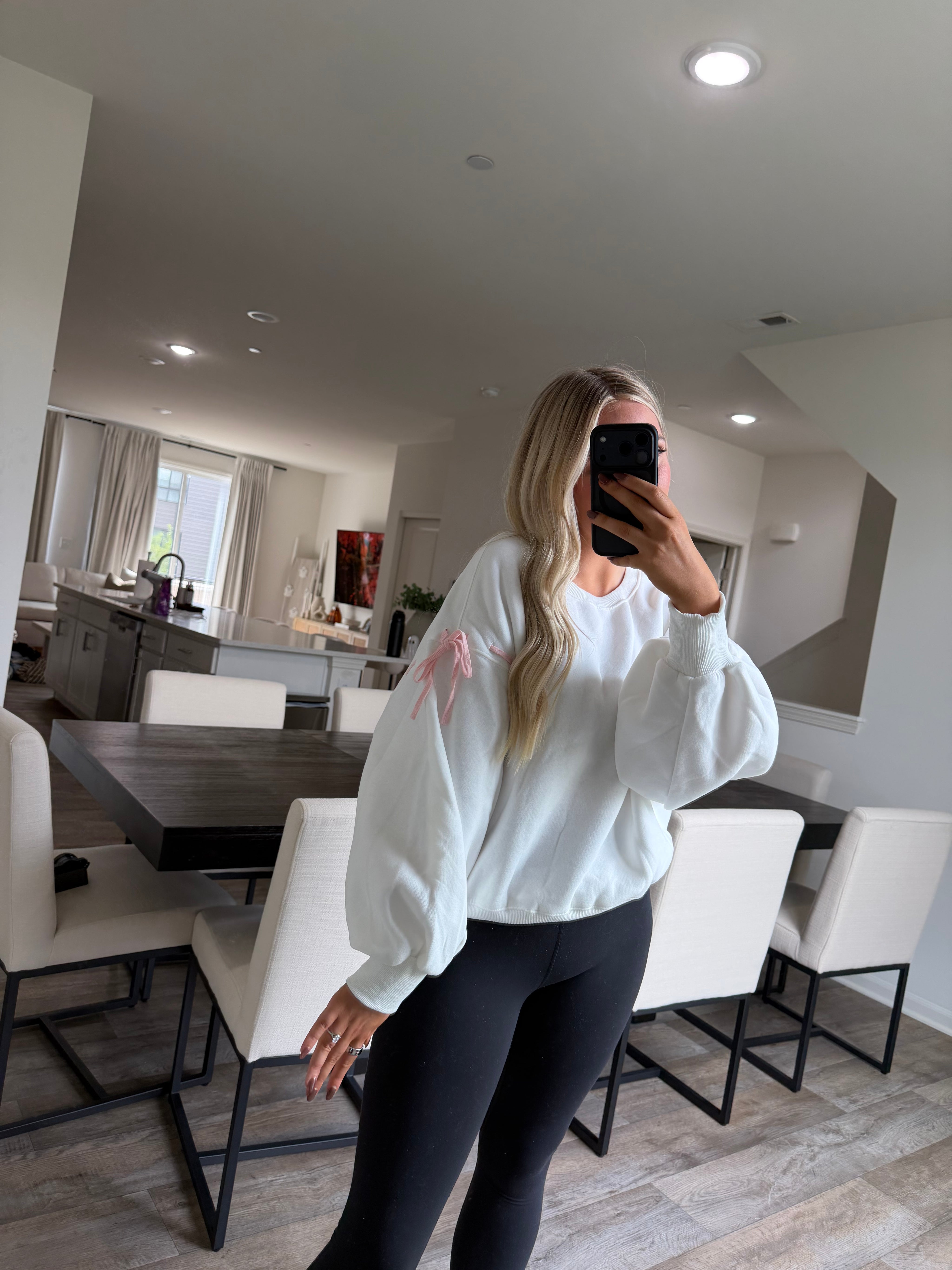 Blaire Bow Detail Sweater - White/Pink
