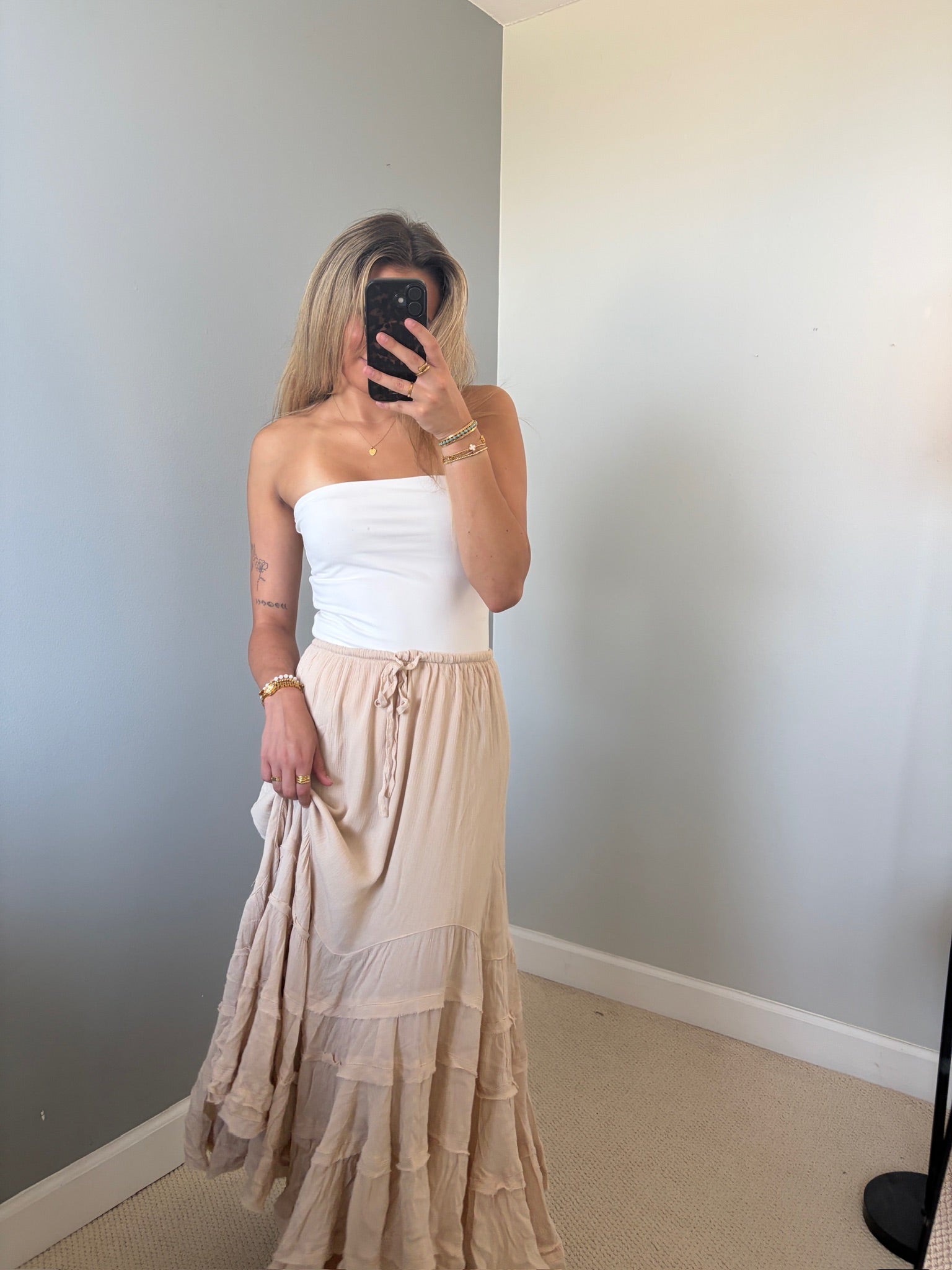 Reed Ruffle Maxi Skirt - Tan Natural