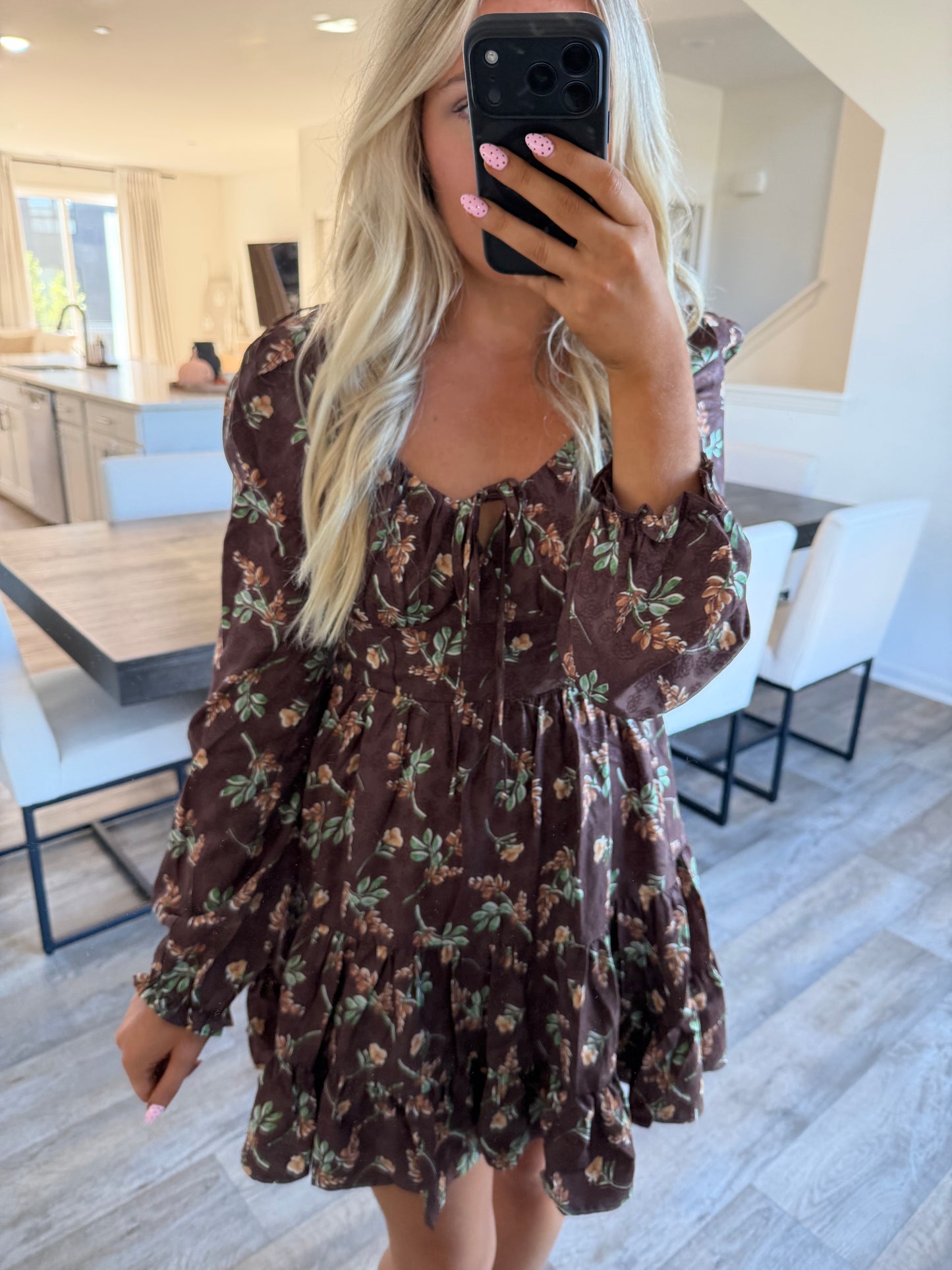Riann Floral Mini Dress - Brown