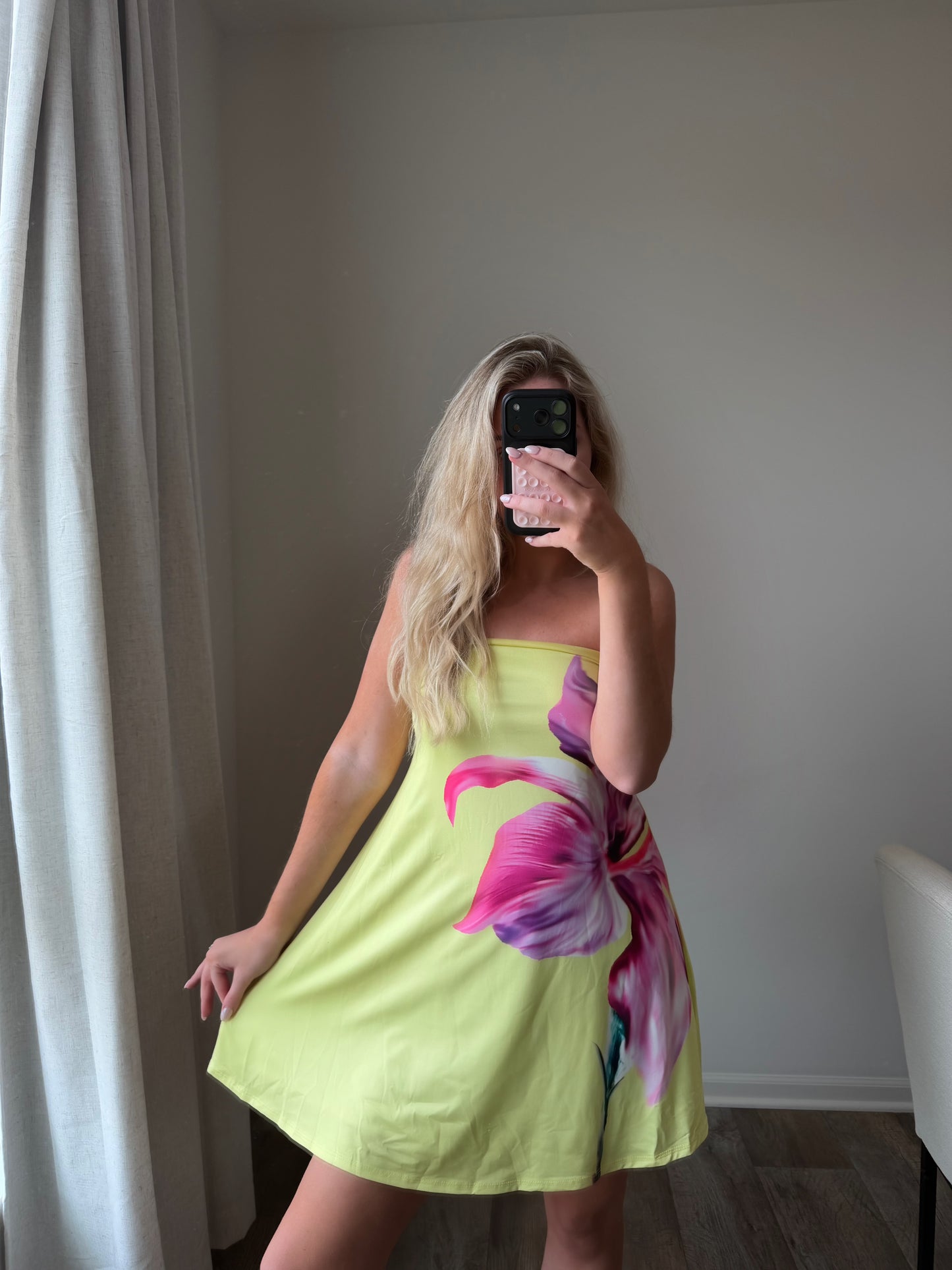 Kelsey Flowy Strapless Flower Dress - Yellow
