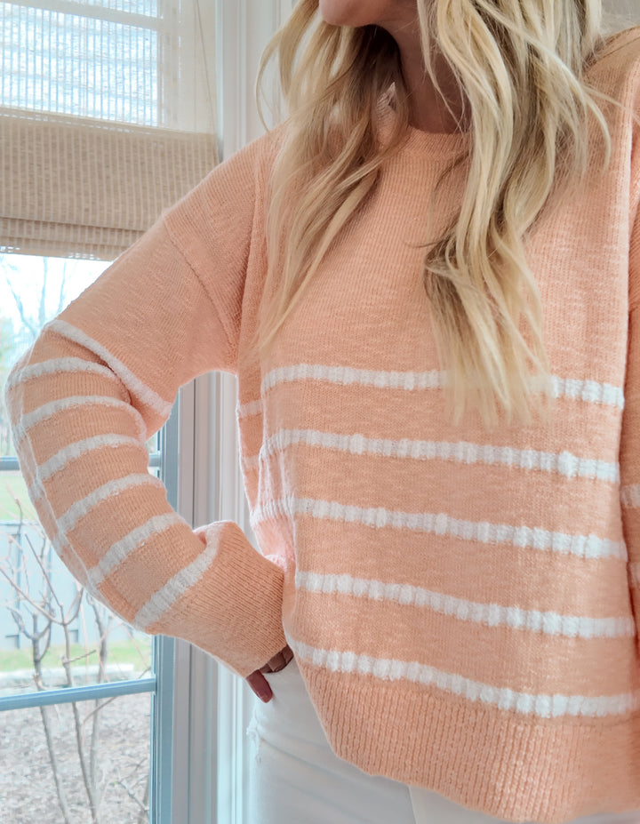 Tay Striped Light Sweater - Coral Tangarine