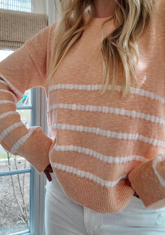 Tay Striped Light Sweater - Coral Tangarine