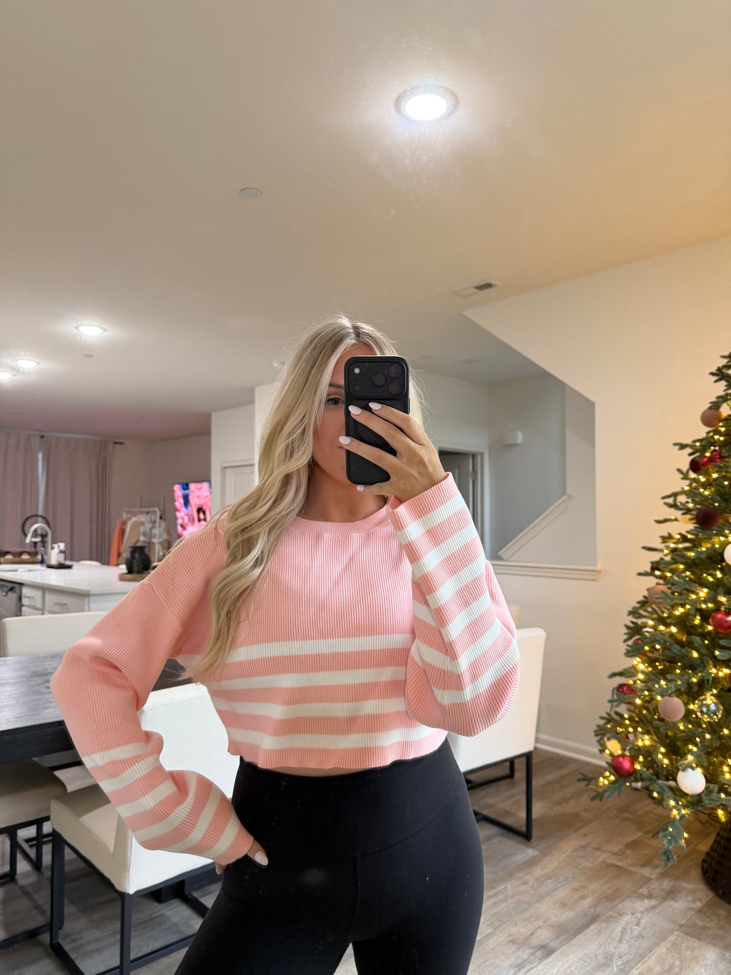 Harper Striped Sweater - Coral Pink