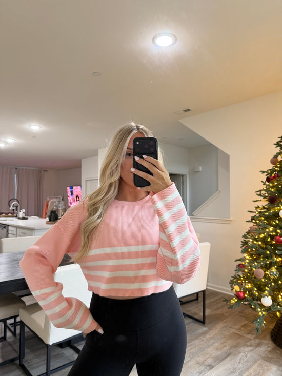 Harper Striped Sweater - Coral Pink